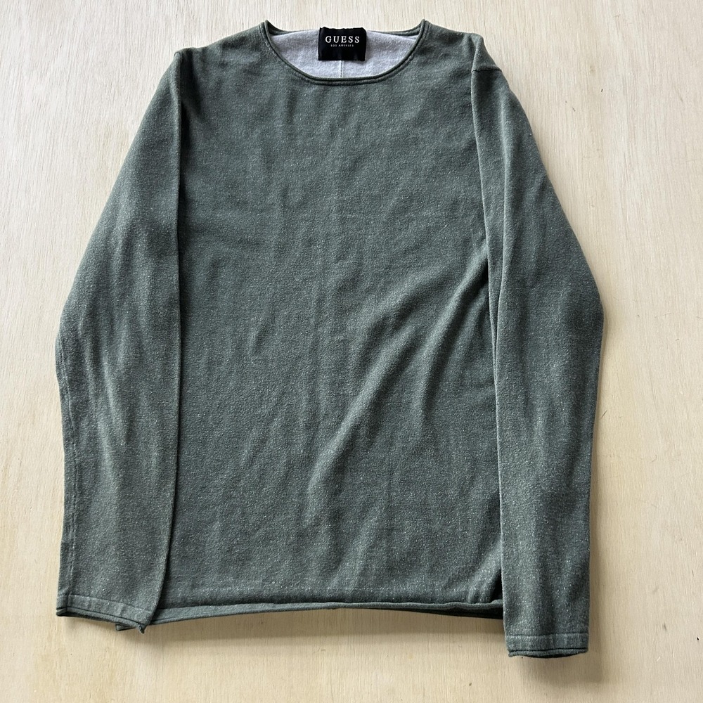 Guess Sweater Womens XL Green Lightweight Tight Knit Crewneck Pullover Casual